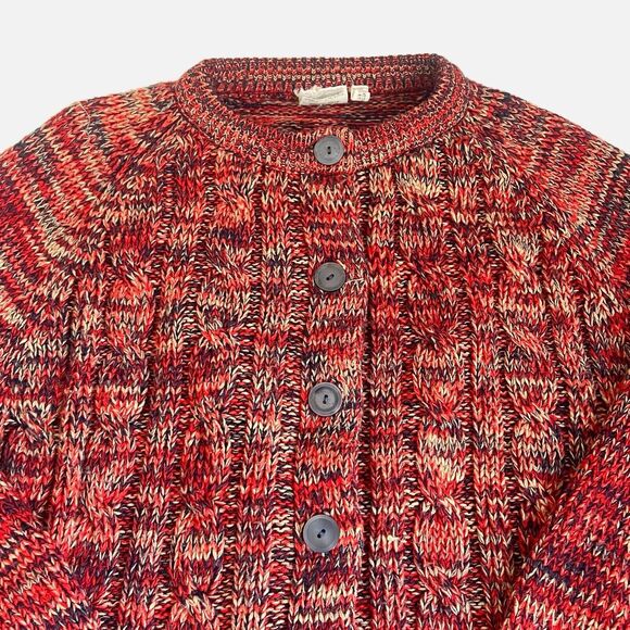 Vintage Cable Knit Acrylic Cardigan Sweater Chunky Fisherman Women's Large Red - Picture 4 of 16